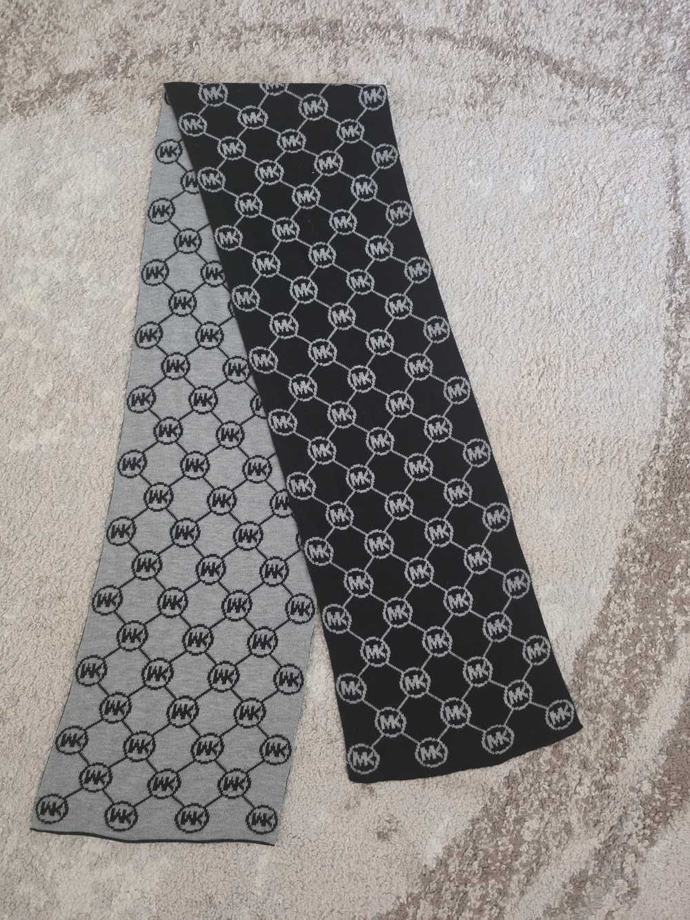 Michael Kors Black & Gray MK Logo Reversible Scarf